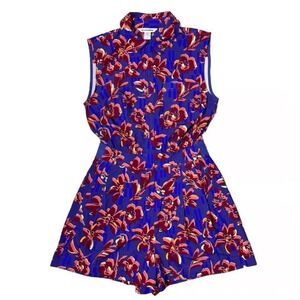 ATHLETA Floral Romper Sleeveless‎ Collared Pockets Size 4
